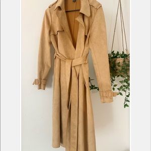 Faux Suede Trench Coat